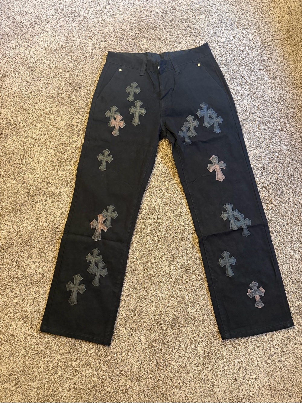Chrome Hearts Black Straight Jeans with Cross Patch Accents
